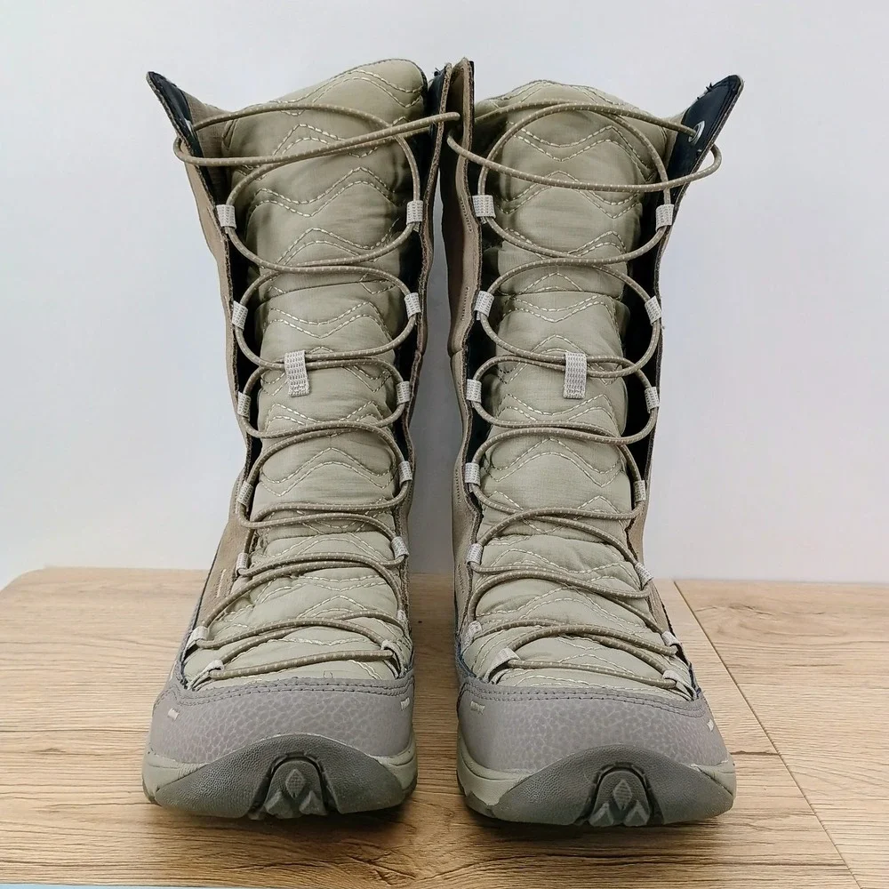 Merrell Boots Womens 9 Tall Beige Suede Insulated Waterproof Mid Calf Snow Shoes